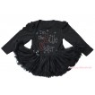 Black Long Sleeve Bodysuit Pettiskirt & Sparkle Rhinestone I'm The Little Sister Print JS4346